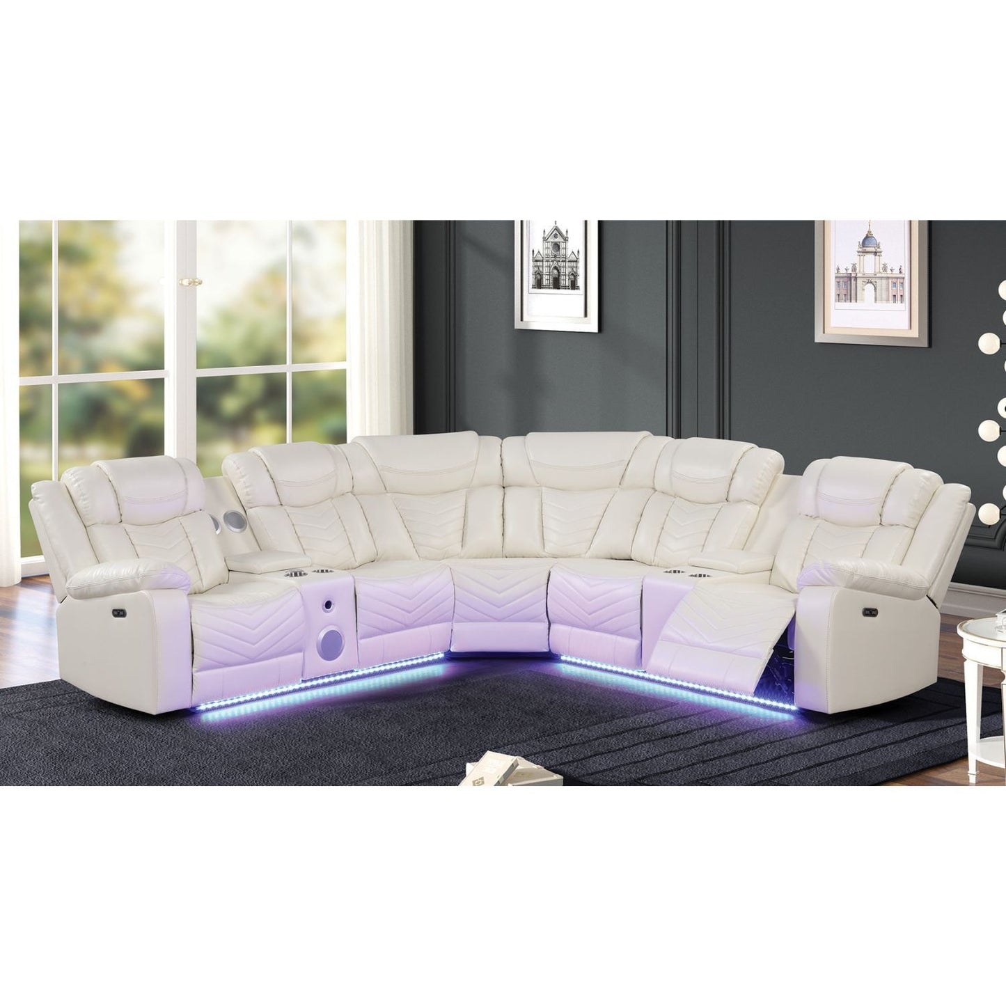 Challenger - Recliner Sectional Sofa, Built In USB, C Ports & Bluetooth