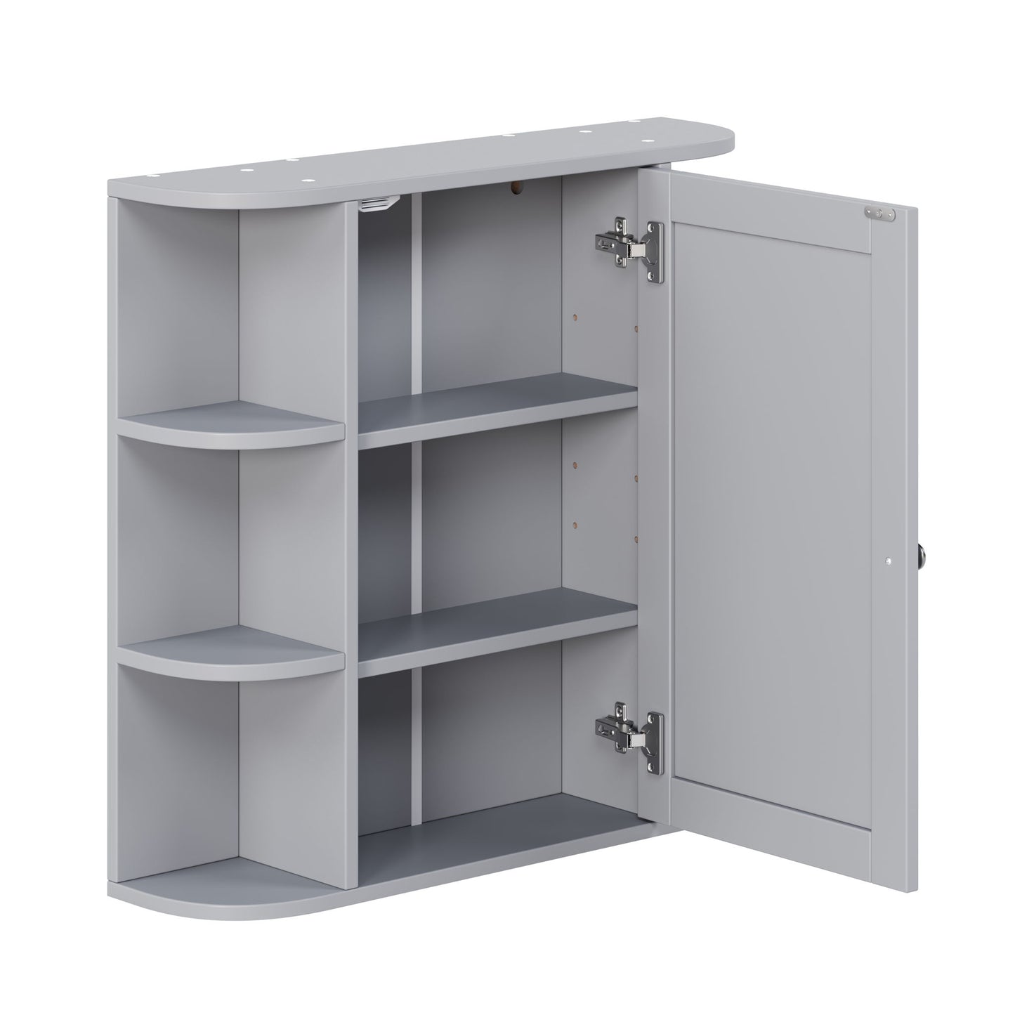 Bathroom Wall Storage Cabinet With Mirror And Adjustable Shelf, 6 Open Shelves