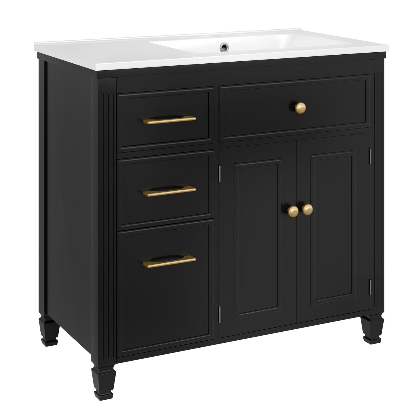 Bathroom Vanity With Sink, 1 Tip Out Drawer, 3 Side Drawers, Adjustable Shelf