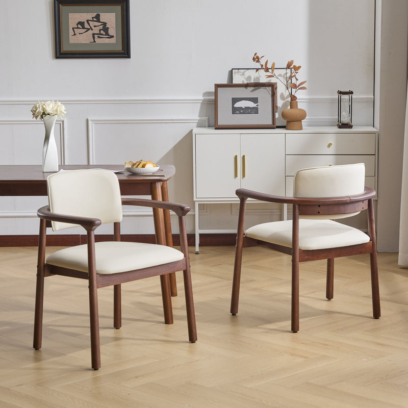 Sillas de comedor, ideales para el hogar y la cocina (juego de 2) - Beige / Nogal oscuro