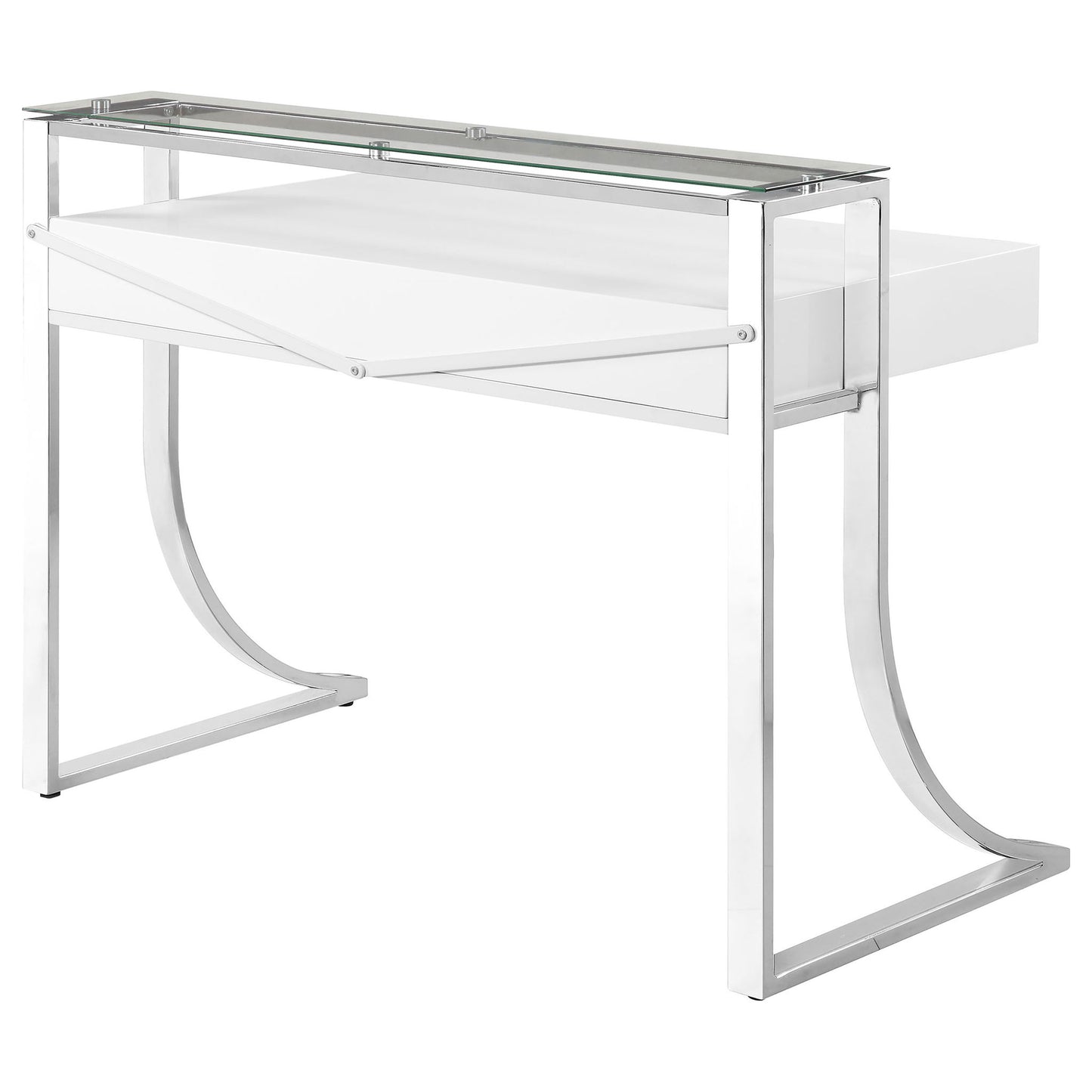 Serrano - 2 Drawer Writing Desk With Polished And Tempered Glass Hutch - Glossy White