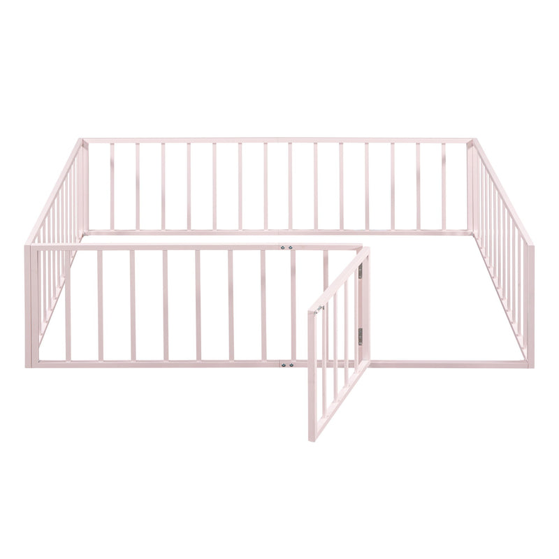 Metal Floor Bed Frame With Fence And Door