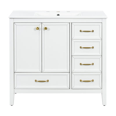 Elegant Vintage Bathroom Vanity & Sink And Soft Closing Door, 4 Drawers Of Different Sizes Frame