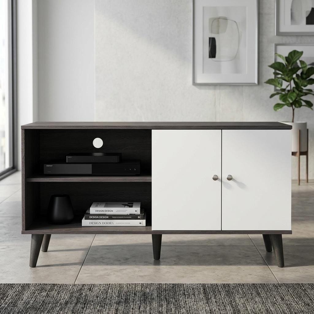 Amidon - TV Stand, With 2 Storage Shelves And 1 Cabinet