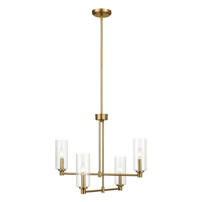 Enigma - 4 Lights Chandelier With Clear Ribbed Satin - Antique Brass / Clear / Gold