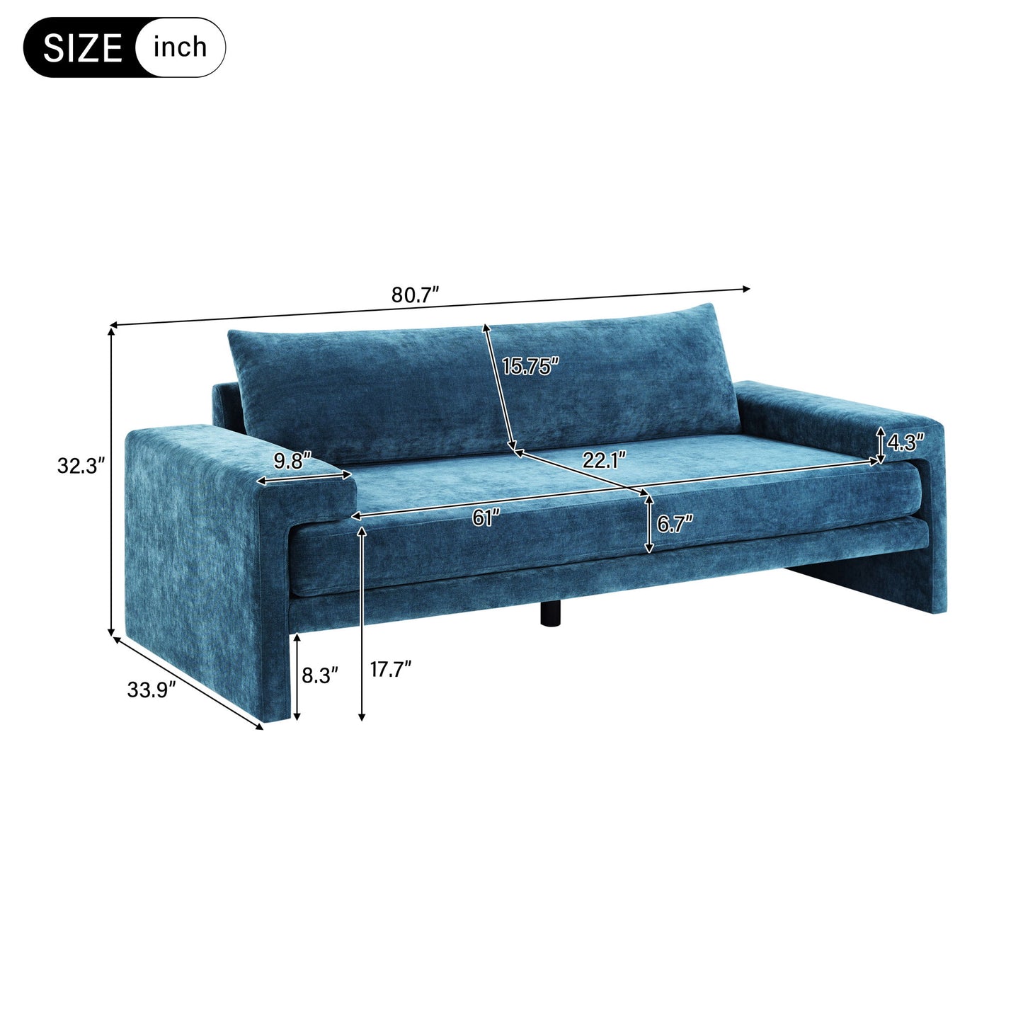 Upholstered 3 Seater Sofa With Wide Armrests