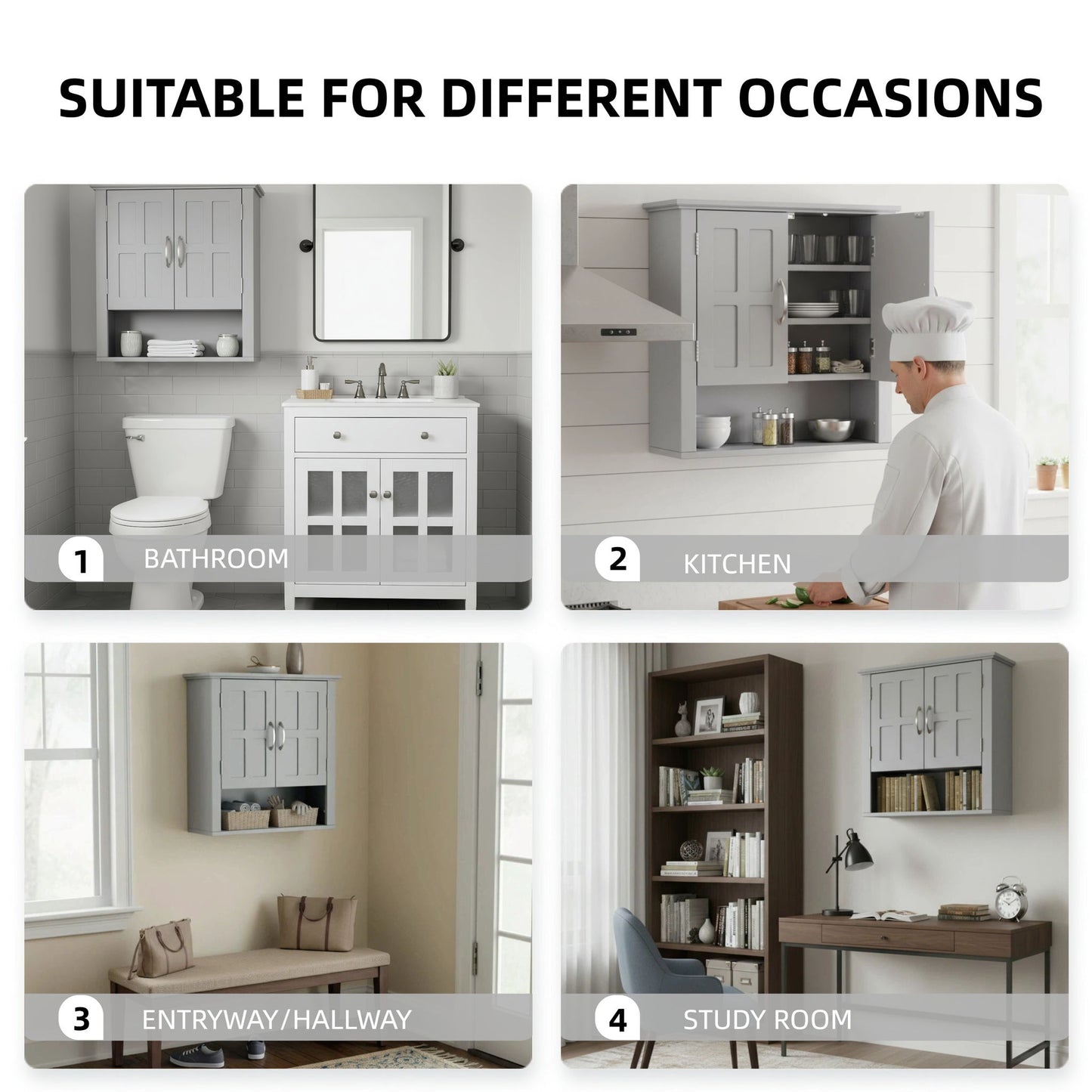 Multi Functional Wall Mounted Cabinet With Adjustable Shelves For Bathroom
