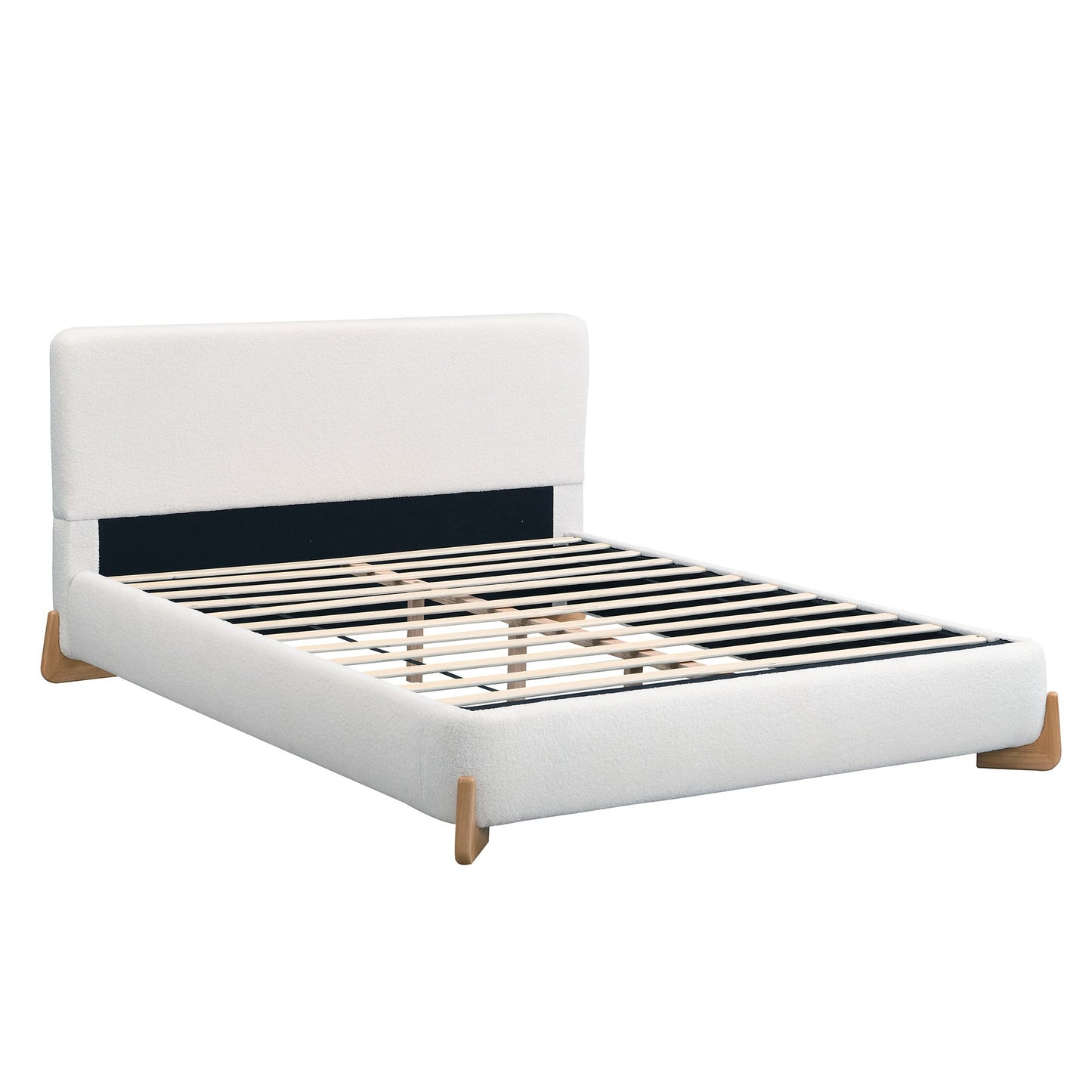 Queen Size Upholstered Bed With Slat Support - White