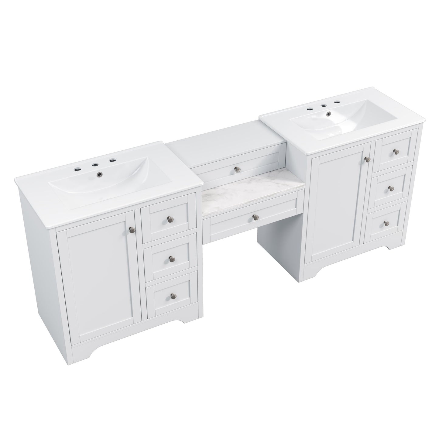 Double Sink Bathroom Vanity With Countertop, 2 Ceramic Sinks, 6 Drawers, Soft Close Design