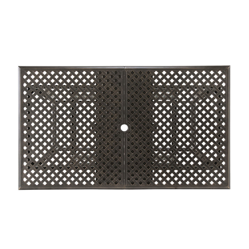 Outdoor Expandable Dining Table With Umbrella Holder, Lattice Pattern And Curved Legs - Black