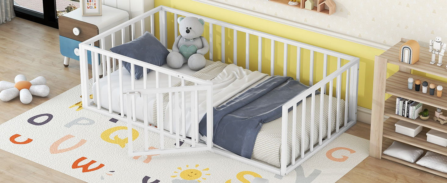 Metal Floor Bed Frame With Fence And Door