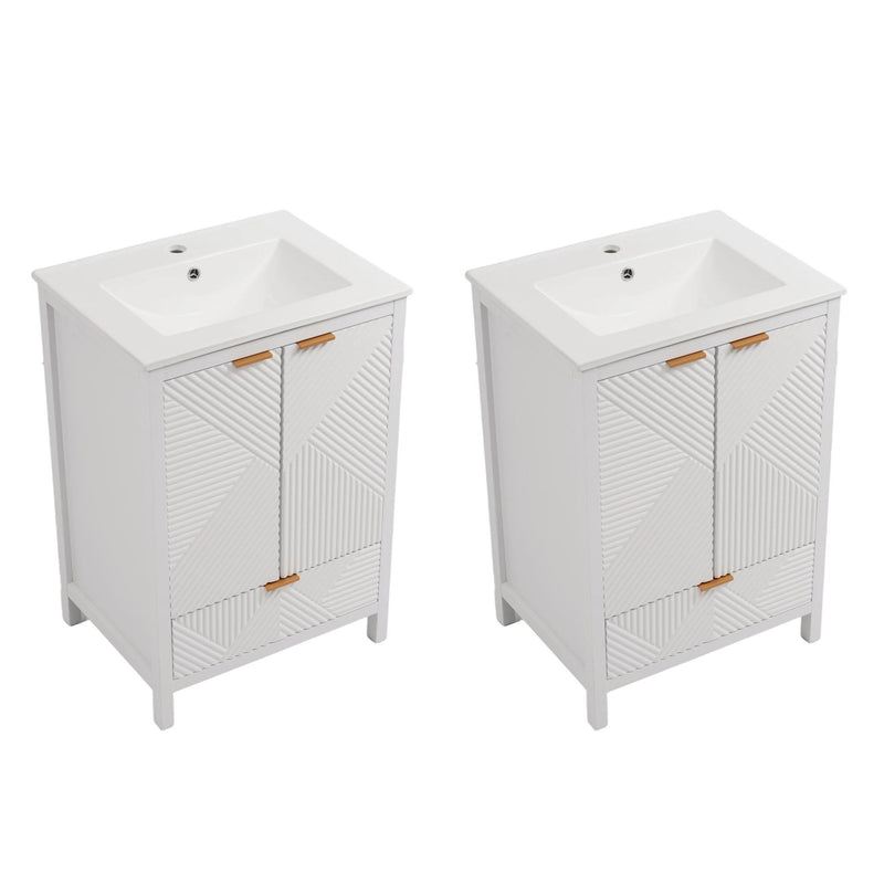48" Bathroom Vanity Set With Textured Door Panels, Soft Close Hinges, Single Faucet Hole, Large Storage & Drawer - White