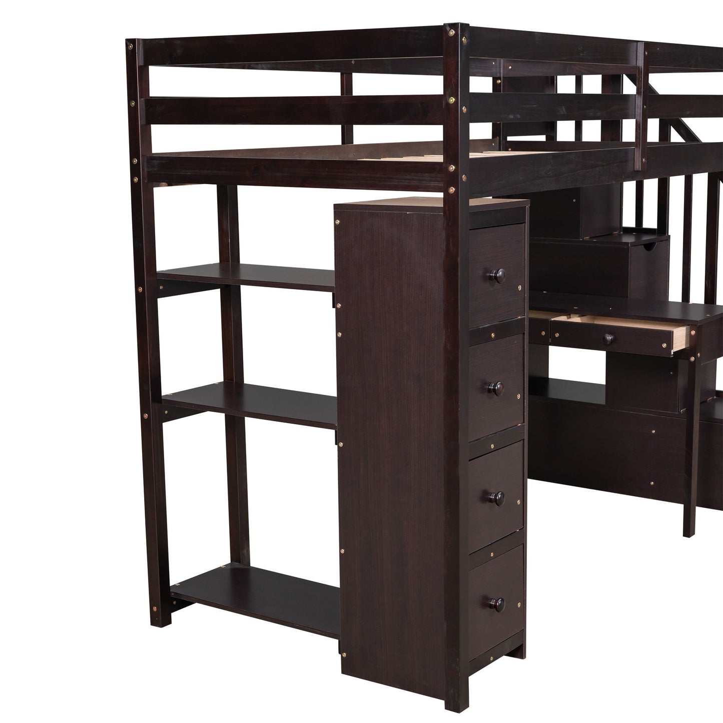 Loft Bed With Storage Drawers, Desk And Stairs With Shelves