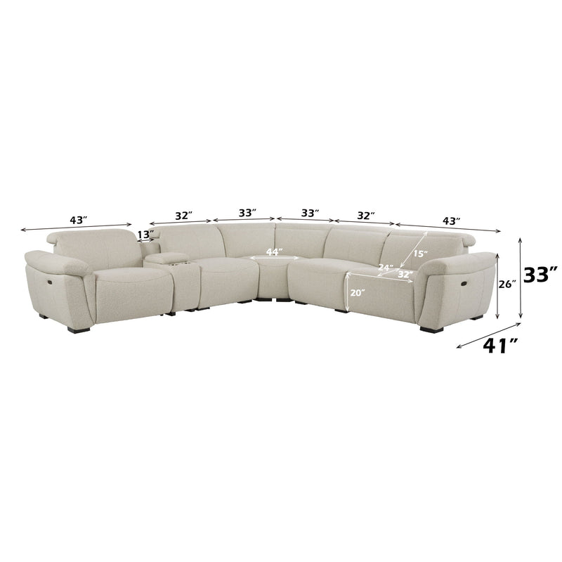Dayana - Sofá seccional reclinable eléctrico Boucle para 5 personas con consola portavasos y reposacabezas ajustable - Beige