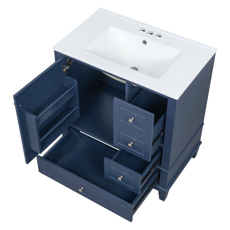 Freestanding Bathroom Vanity With Sink, Soft Close Door, 3 Drawers