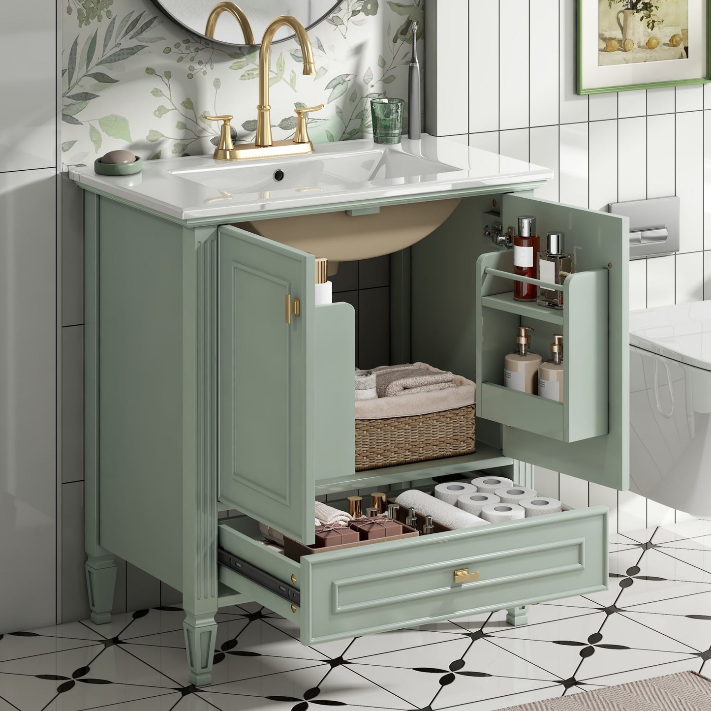 Freestanding Vanity With 1 Drawer & 2 Soft Close Doors With Door Mounted Storage