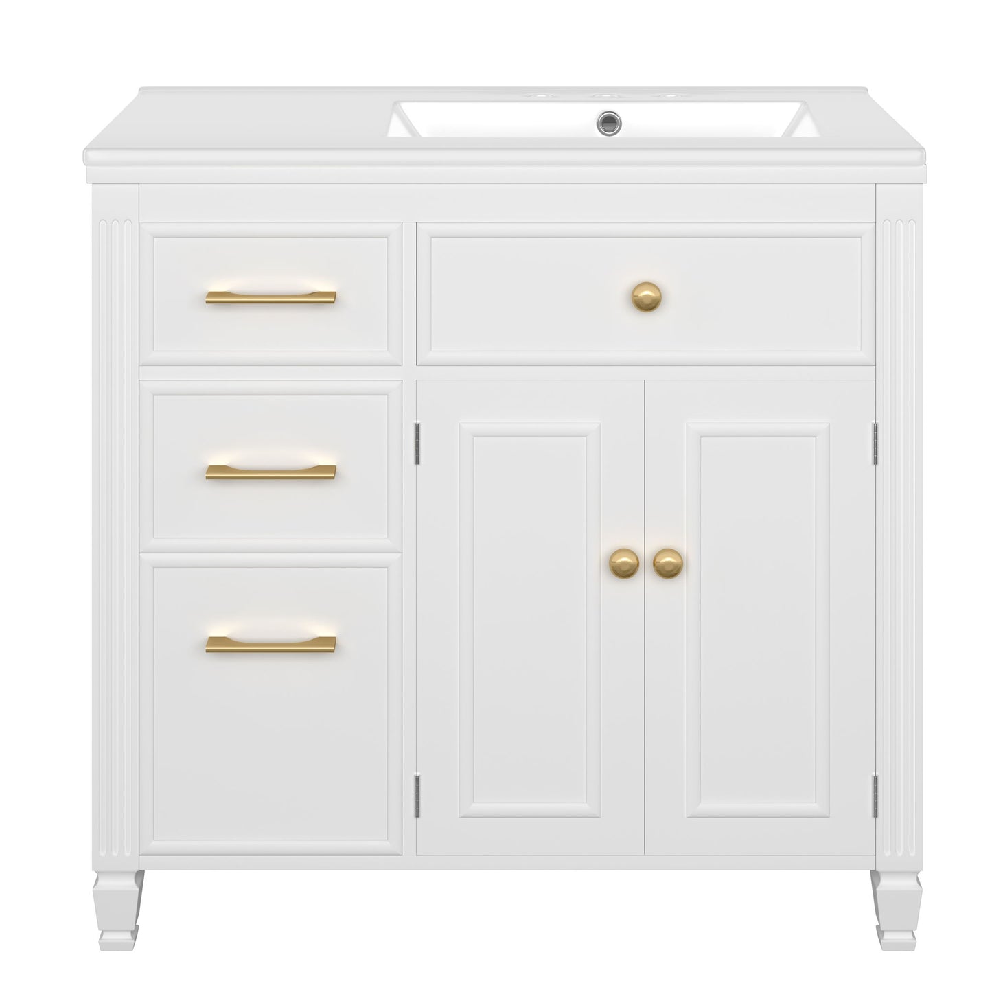 Bathroom Vanity With Sink, 1 Tip Out Drawer, 3 Side Drawers, Adjustable Shelf