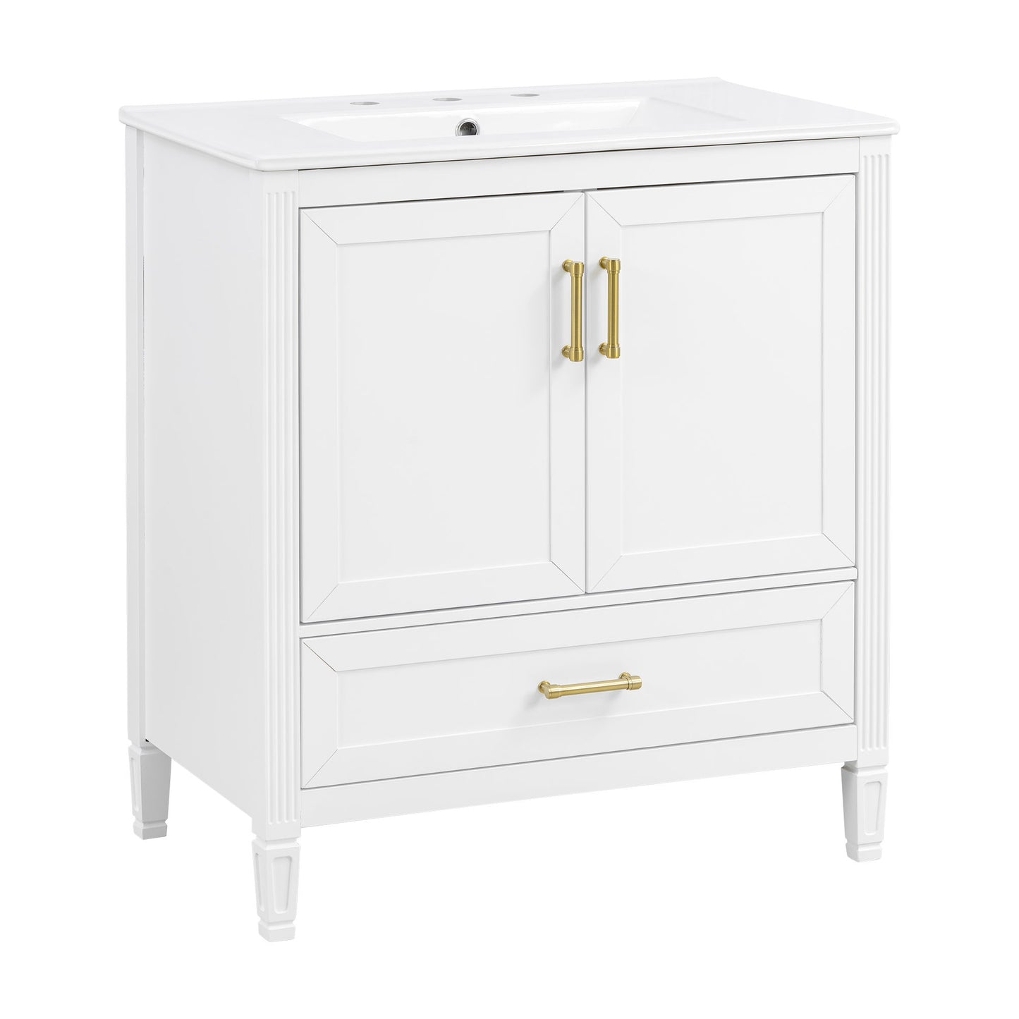 Elegant Fluted Bathroom Vanity With Sink, Soft Close Doors & Drawer