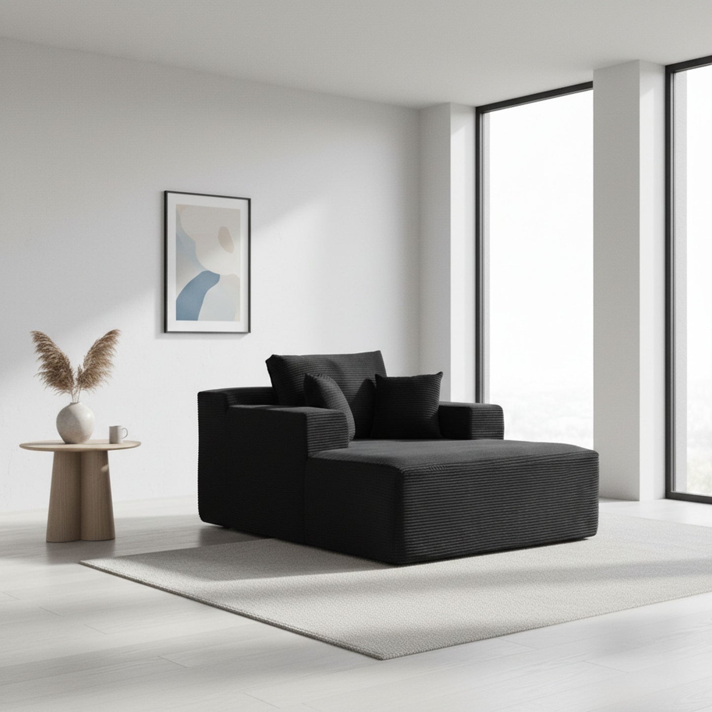 Convertible Chaise Lounge Chair With Wide Armrest & Throw Pillows