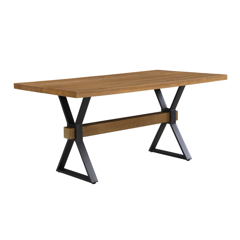 Farmhouse Style X Shaped Legs Dining Table With Moulded Details - Brown