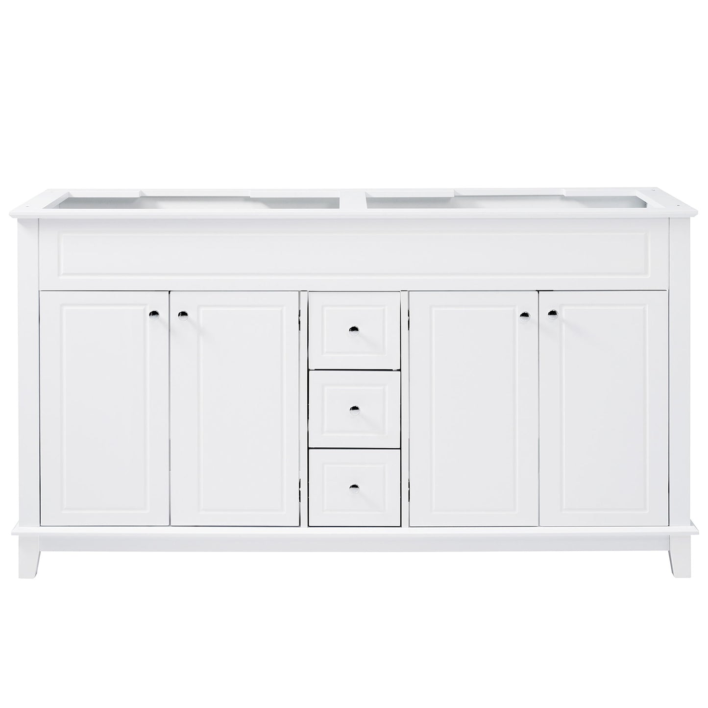 Bathroom Vanity Cabinet Only, 3 Drawers & 4 Doors & Double Layer Shelves - White
