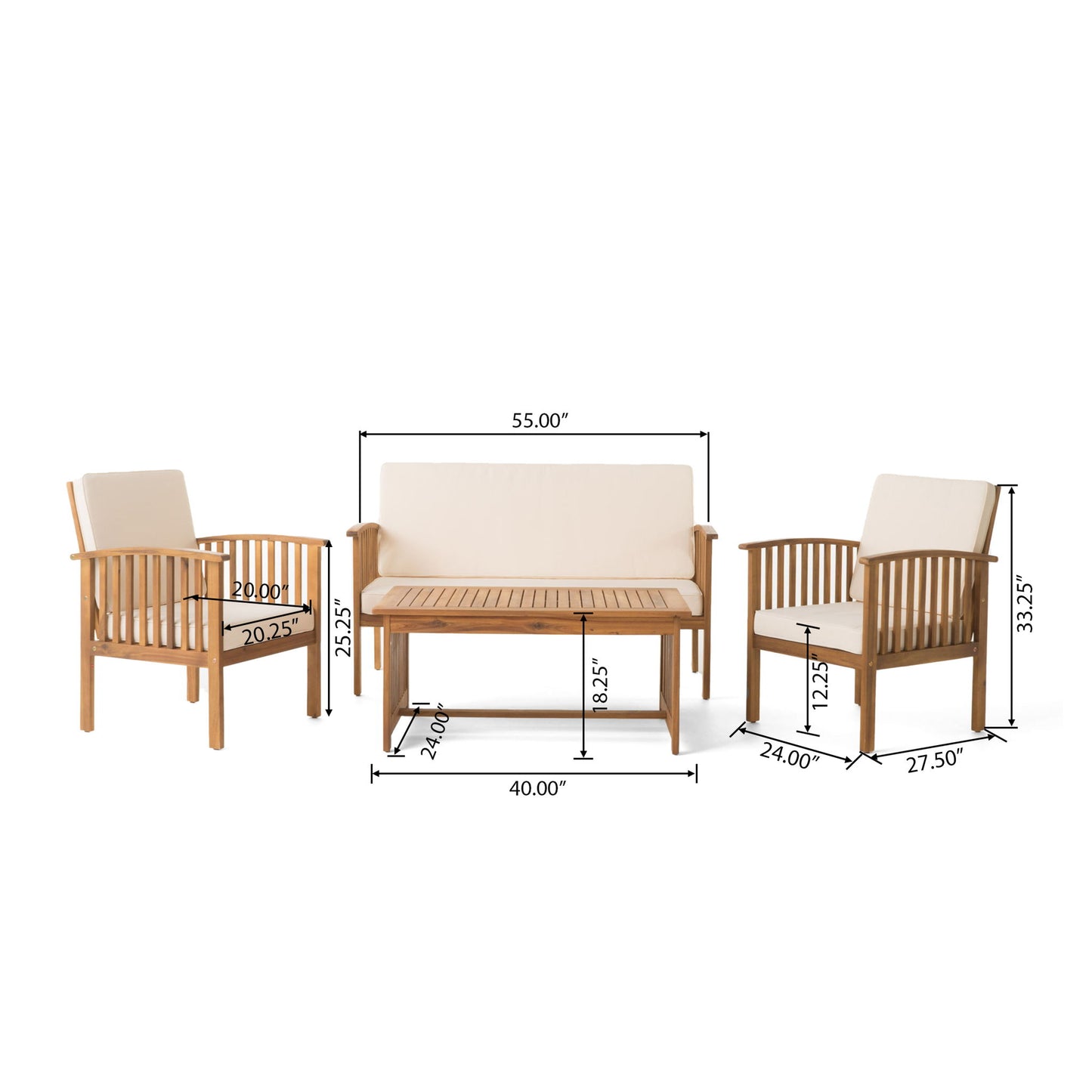 4 Piece Set Outdoor Chat Set With Water Resistant Cushions