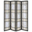 4 Panel Folding Screen With Floral Motif - Black