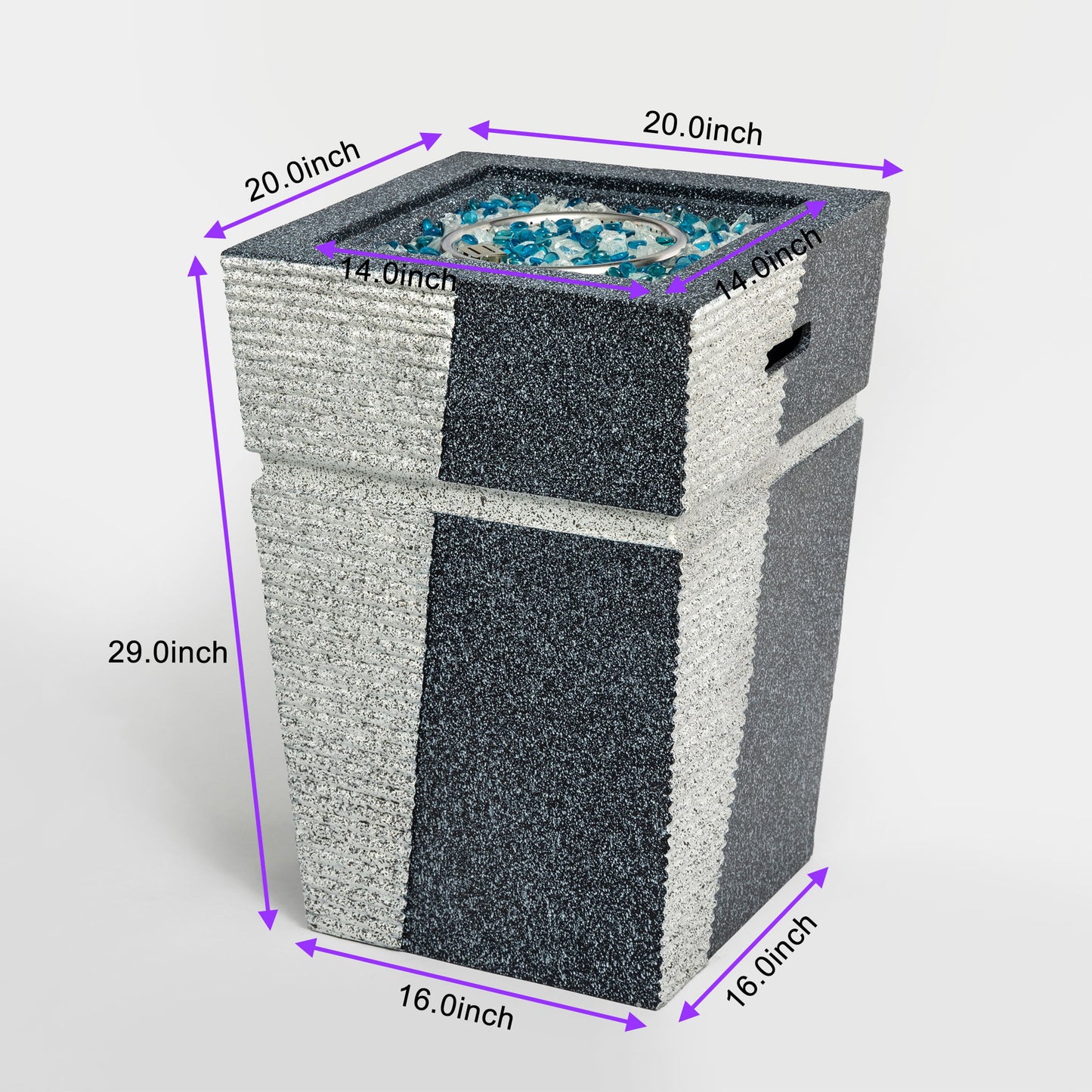 Propane, Gas 50000 Btu Square Fire Pit Table For Outside - Light Gray Blue