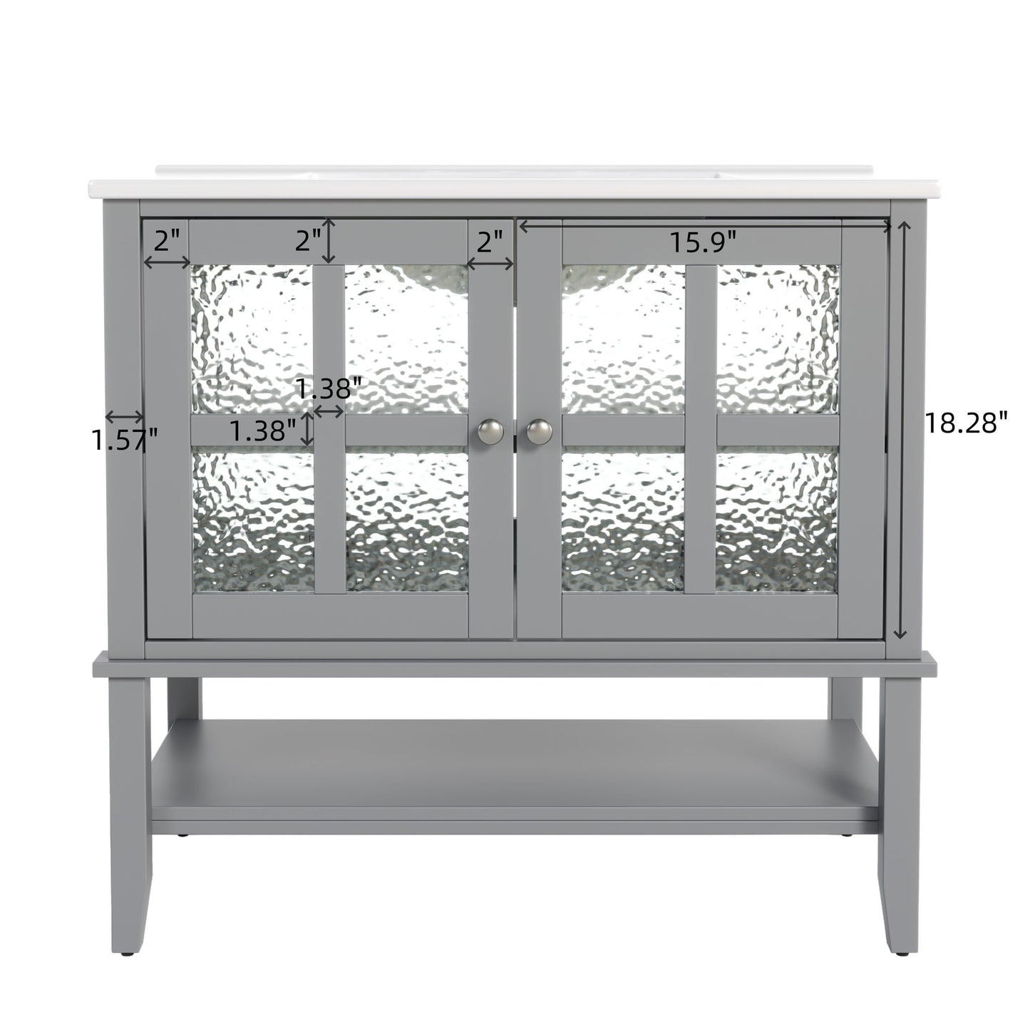 Bathroom Vanity With Ceramic Sink, Adjustable & Open Shelf