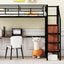 Loft Bed With Desk And Grid, Stylish Frame With Lateral Storage Ladder And Wardrobe