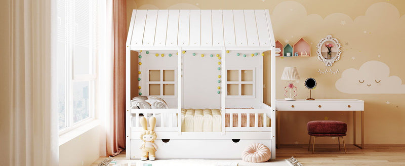 House Bed With Twin Size Trundle, Daybed