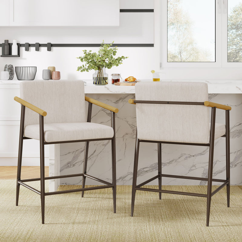 Counter Stool Set With Iron Frame - Espresso / Beige