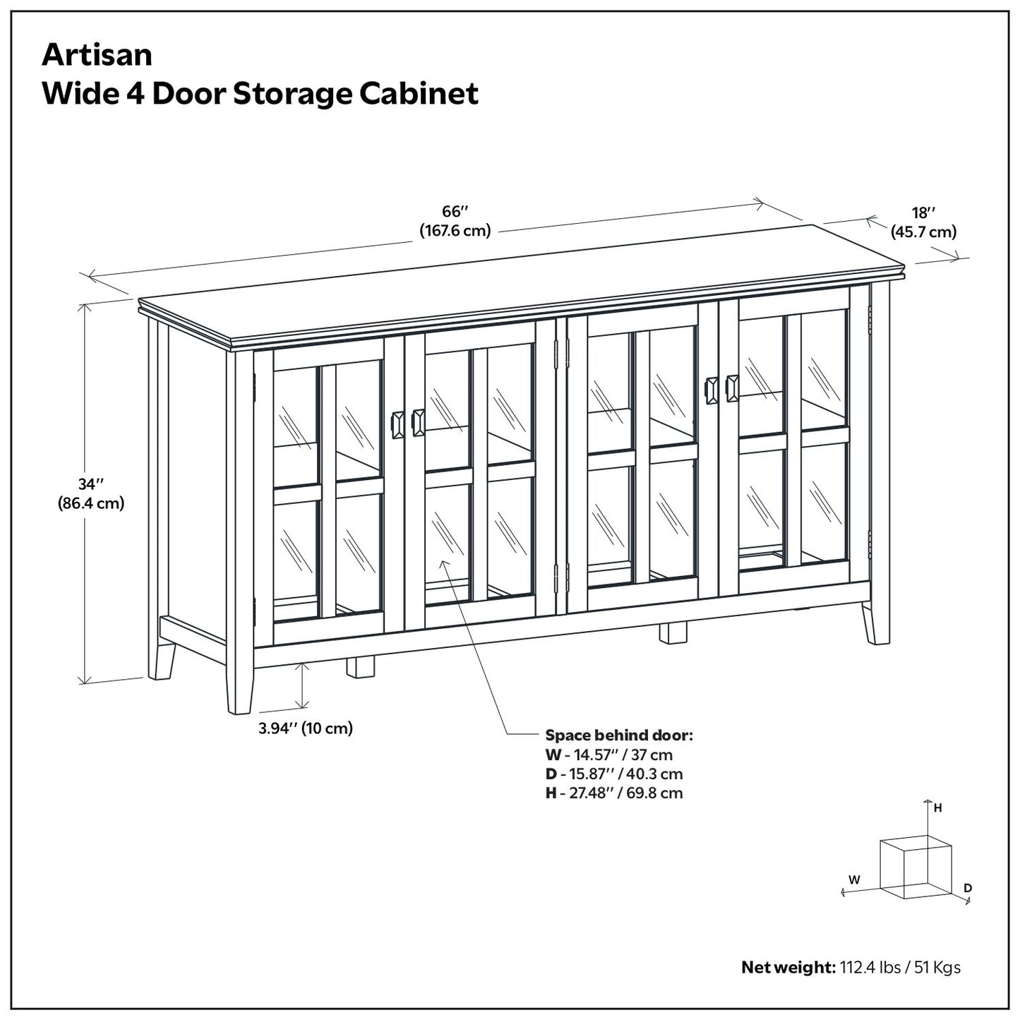 Artisan - Handcrafted Wide 4 Door Storage Cabinet