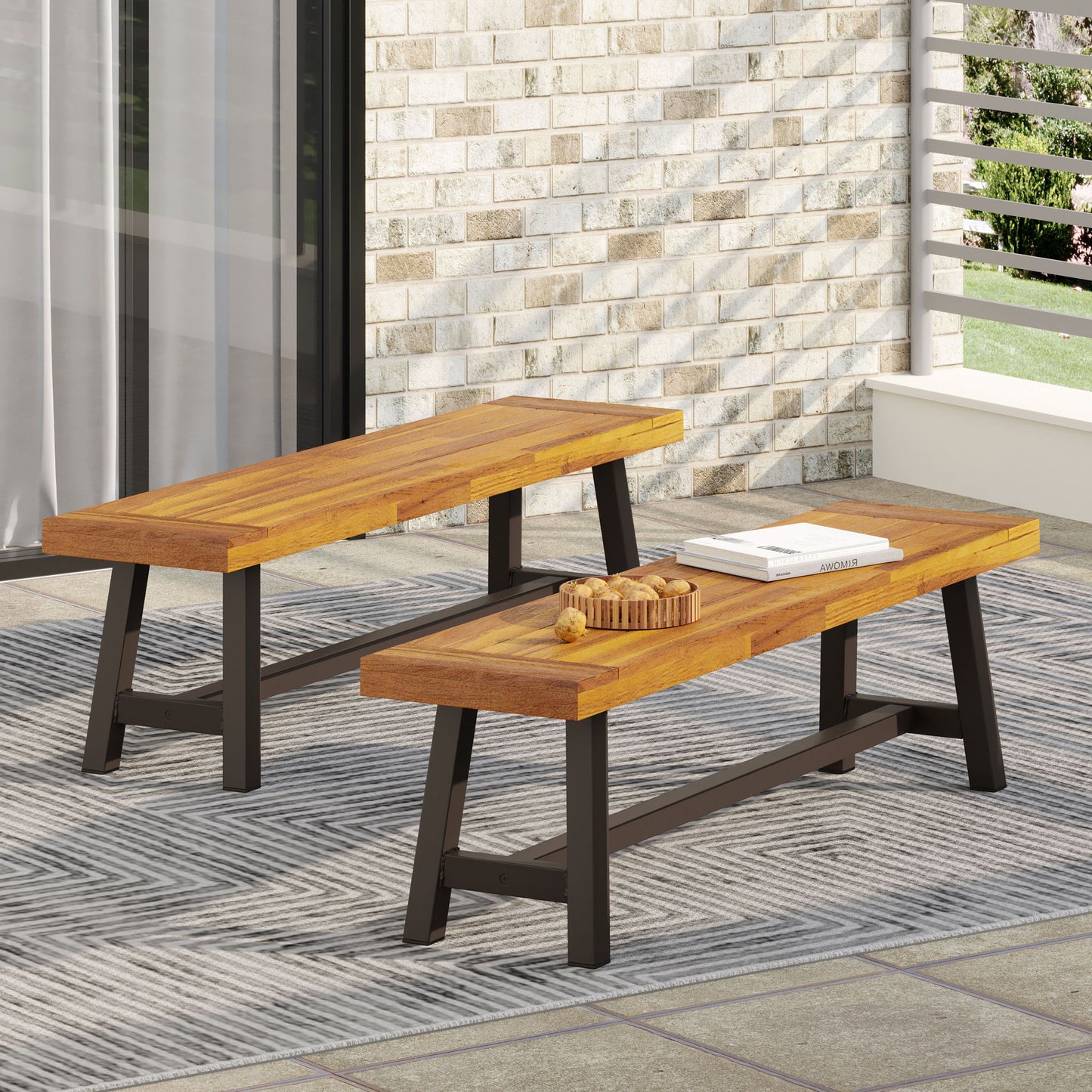 Tranquilizer - Outdoor Acacia Wood Bench With Slat Panel Design
