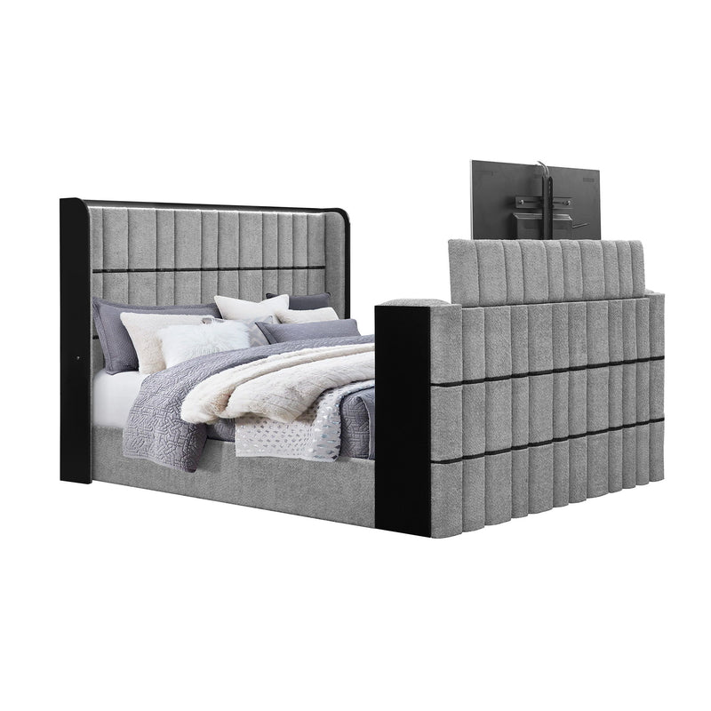 Isaiah - Bed With TV Lift-LED Speakers And Fireplace