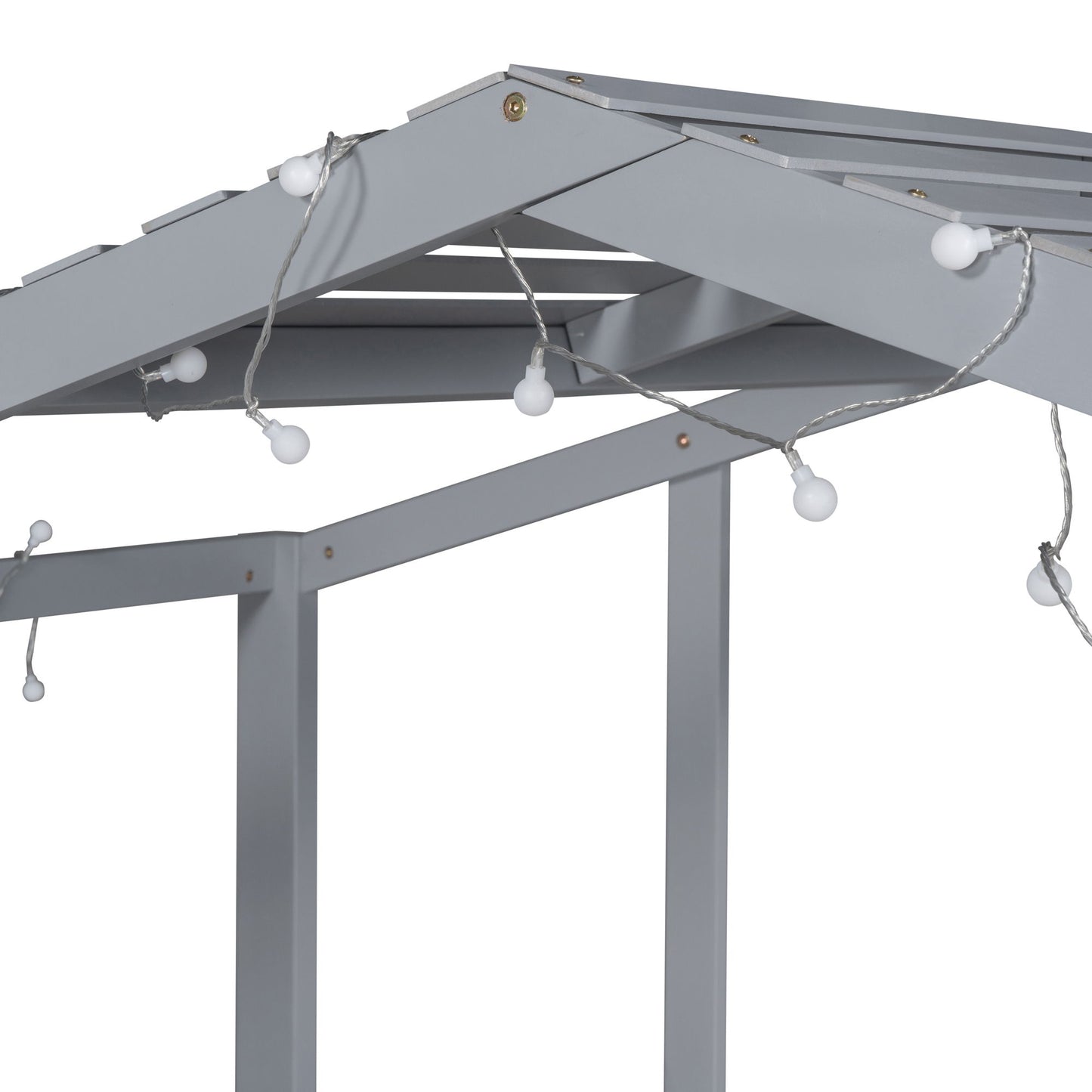Loft House Bed With Ladder And Slide, With board And Light Strip On The Roof