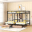 Triple Bunk Bed With Drawers, Multi-Functional Frame With Desks And Shelves In The Middle
