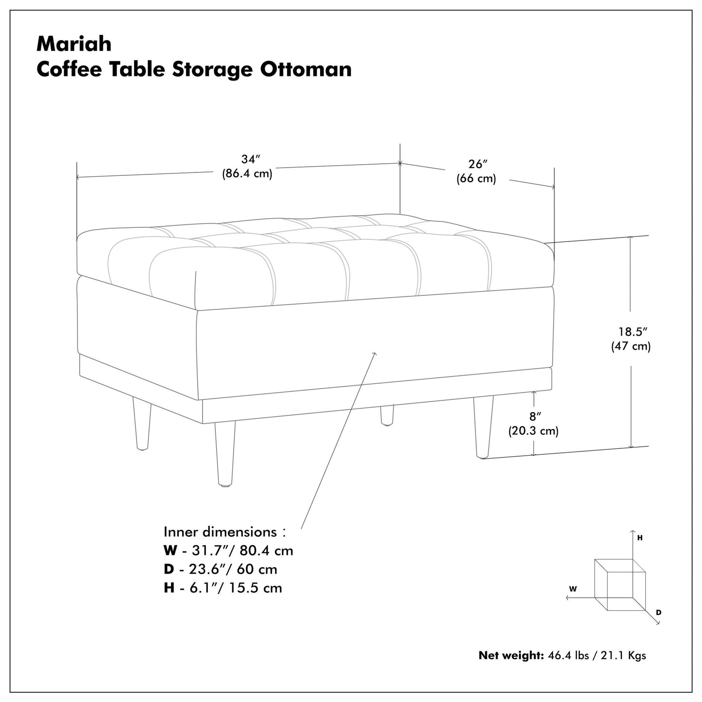 Mariah - Upholstered Lift Top Table Storage Ottoman