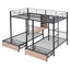 Triple Bunk Bed With Drawers, Multi-Functional Frame With Desks And Shelves In The Middle