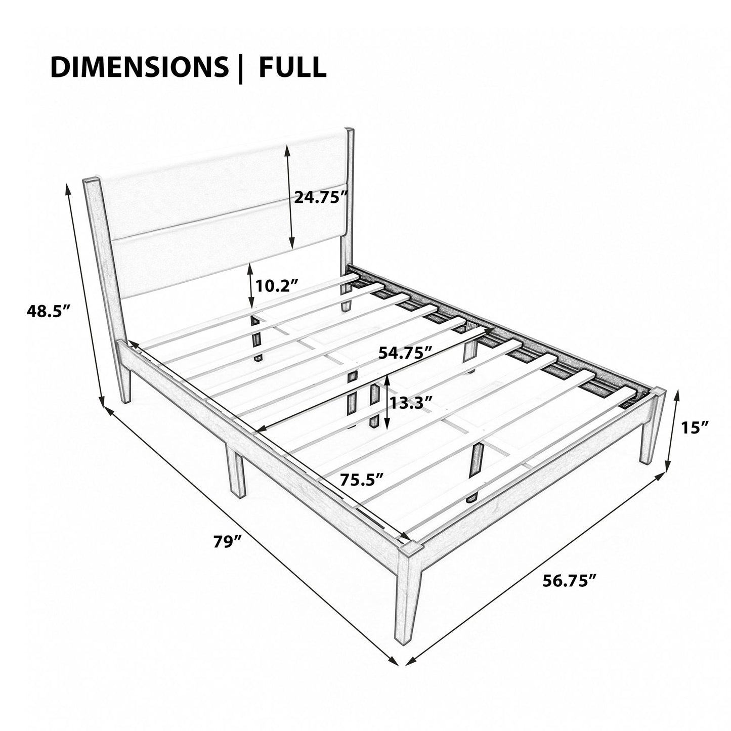 Platform Bed Frame With Upholstered Headboard, Slat Support