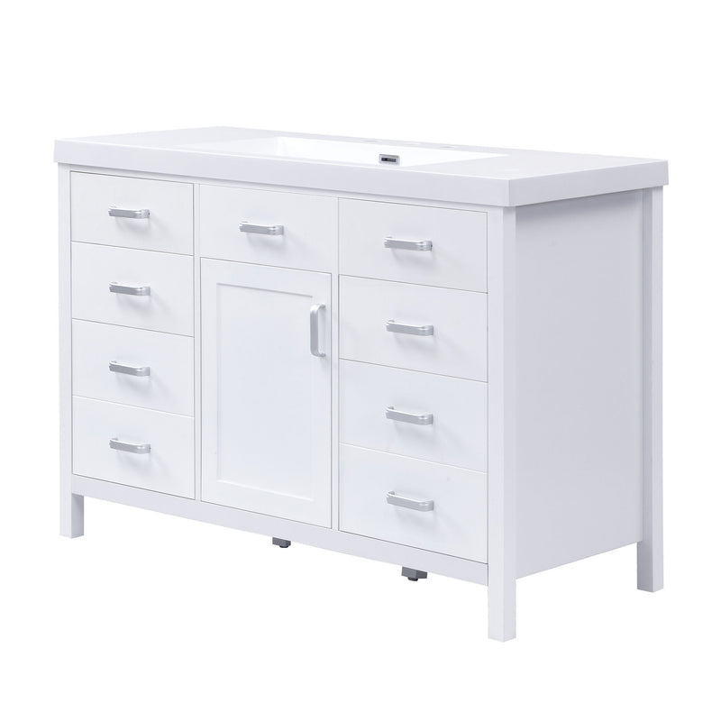 47.25" Modern Bathroom Vanity With Sink, Soft Close Single Door & 6 Drawers - White
