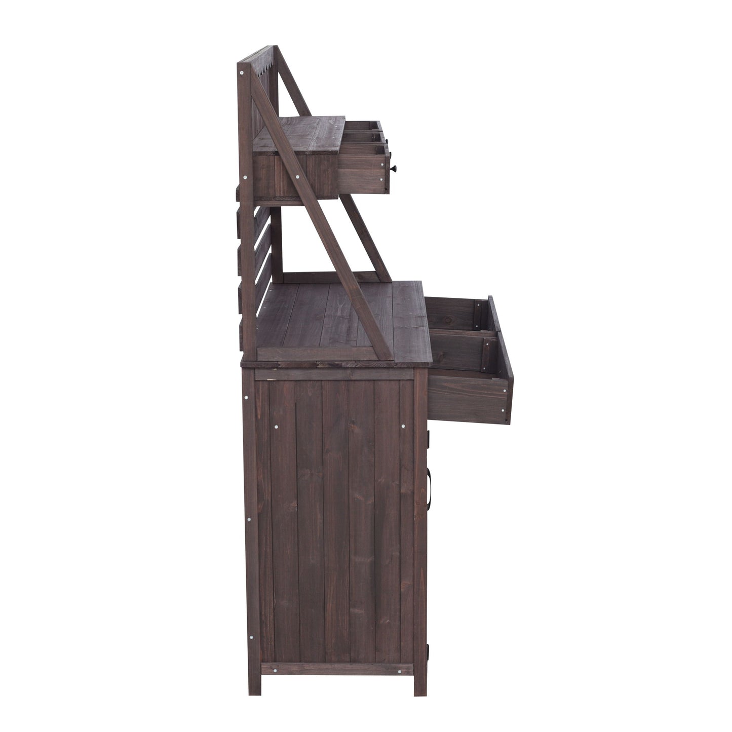 Potting Bench With 5 Drawer Storage And Slatted Back Panel, Garden Workstation - Brown