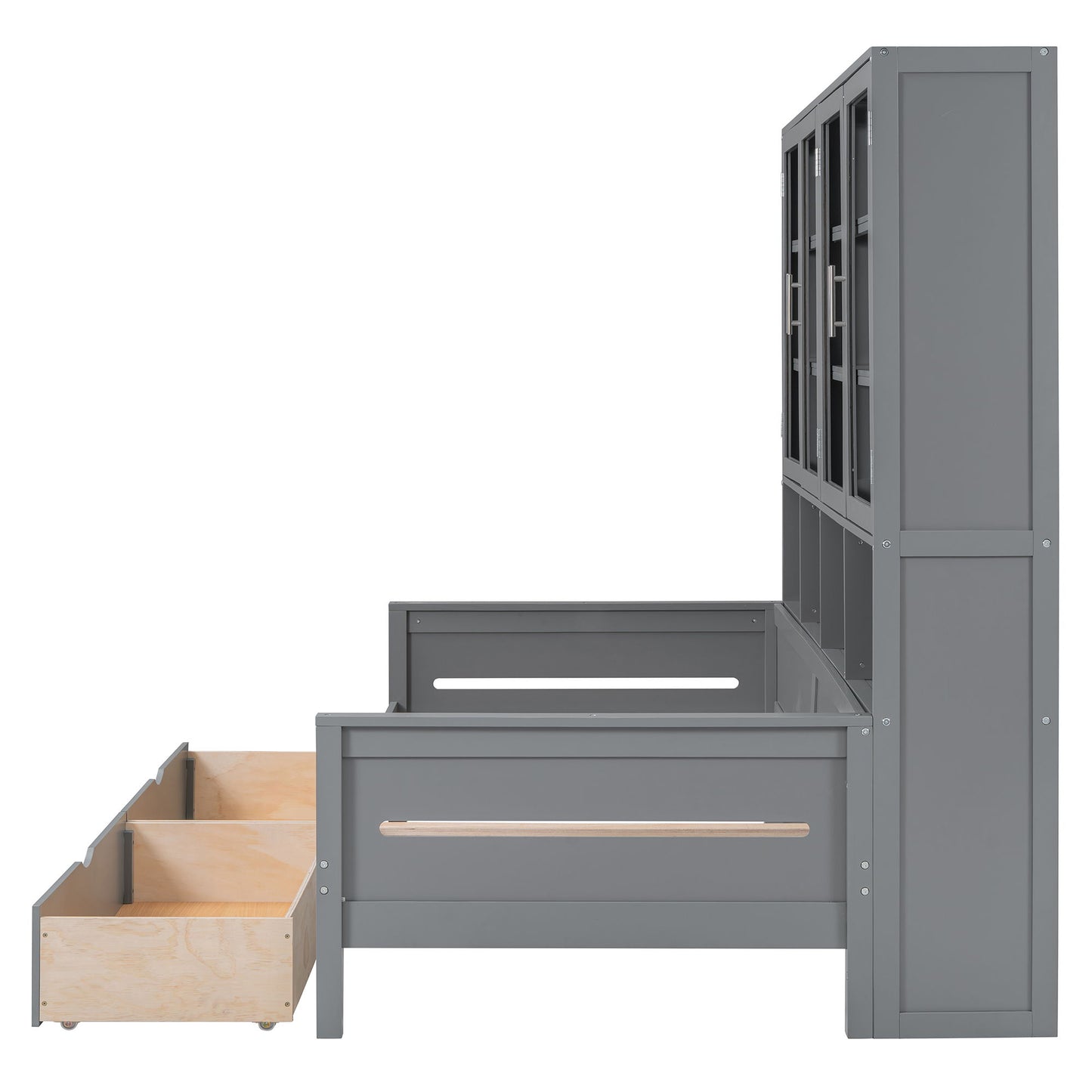 Daybed With Glass Door Storage Cabinets, Built In LED Lighting And Shelves
