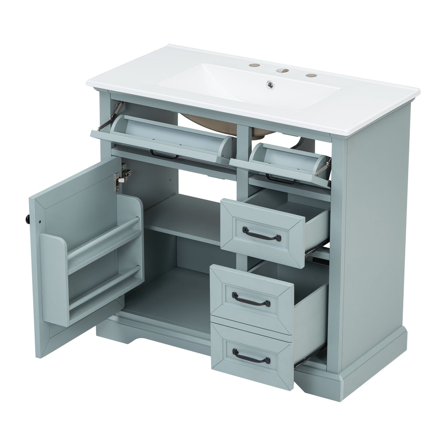 Bathroom Vanity With Sink, 2 Tip Out Drawers, Soft Close Hinges - Gray