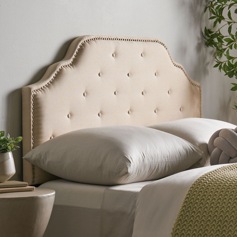 Luella - Button Tufted Full / Queen Upholstered Metal Panel Headboard - Beige