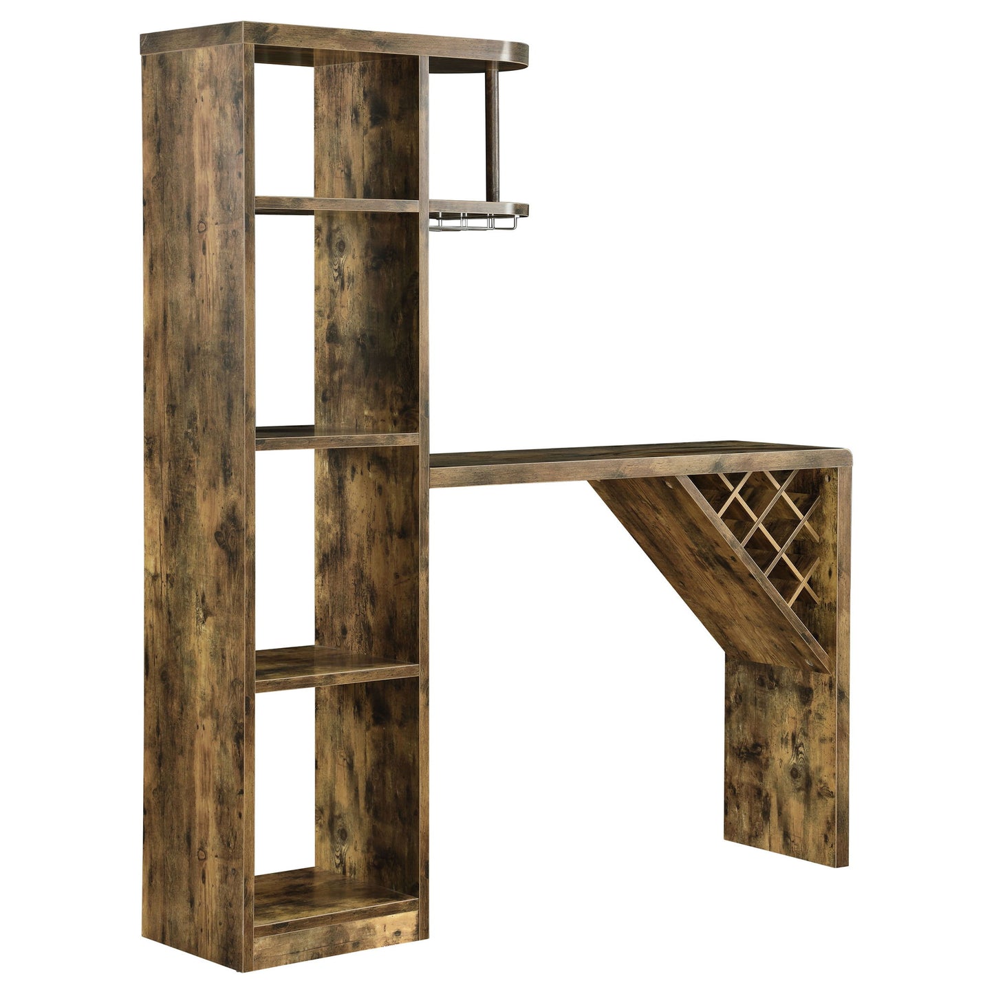 Kady - 5 Shelf Home Bar Table With Wine & Stemware Storage - Brown