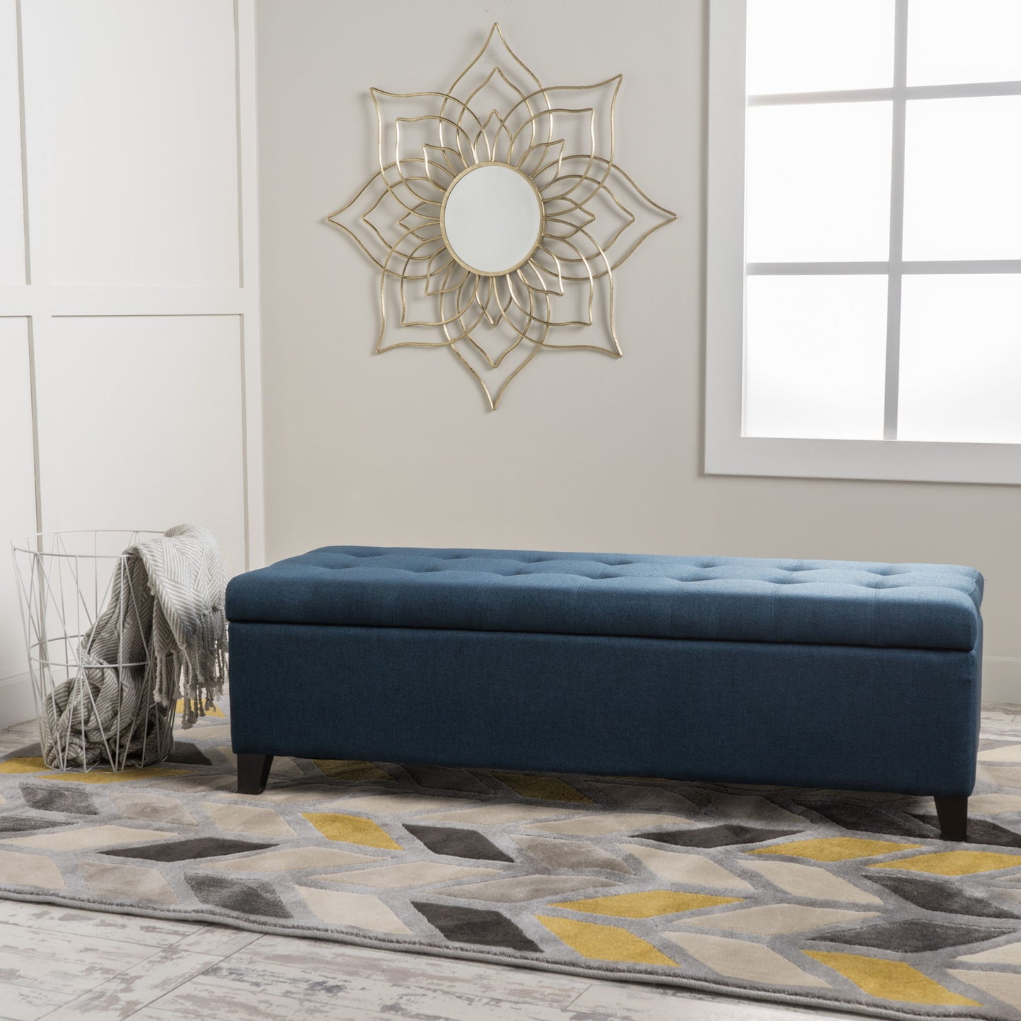 Upholstered Storage Ottoman Bench, Foot Rest For Bedroom