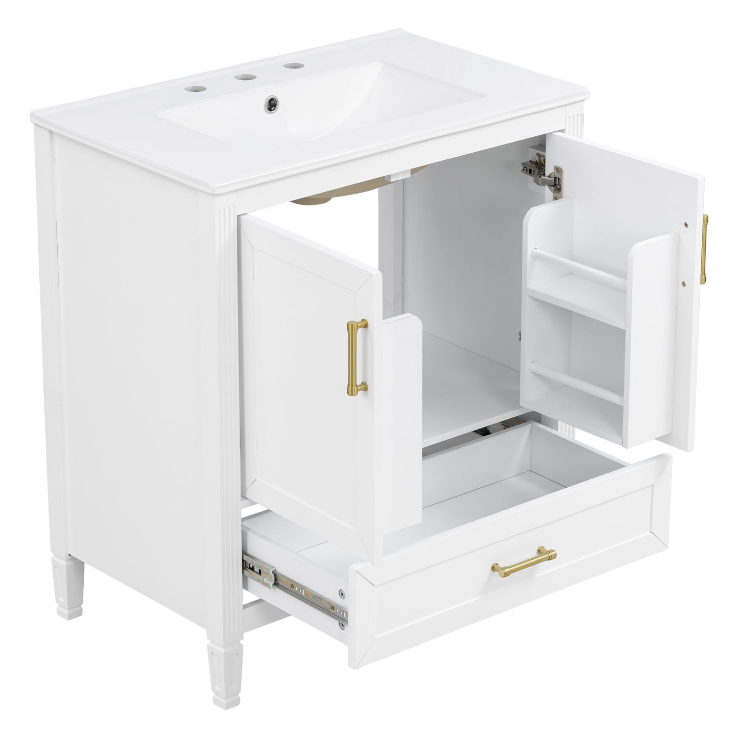 Elegant Fluted Bathroom Vanity With Sink, Soft Close Doors & Drawer
