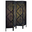 4 Panel Folding Screen With Diamond Scrollwork Motif - Black