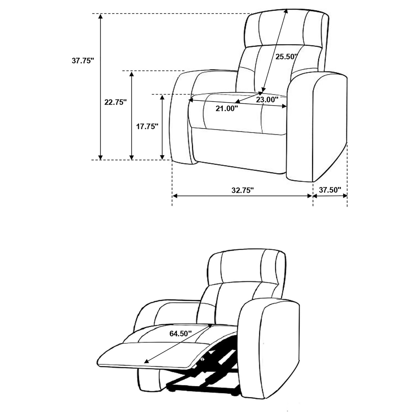 Franky - 7 Piece Seater Home Theater Set, Reclining Chairs & Storage Consoles - Black
